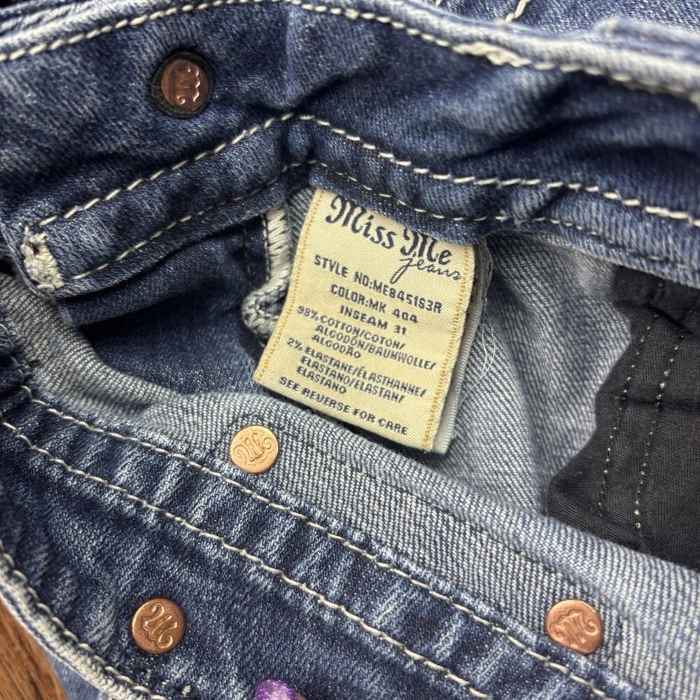 Miss Me Mid-Rise Skinny Jeans Sequin Angel Wings Distressed Light Wash Size 31 - Picture 10 of 11
